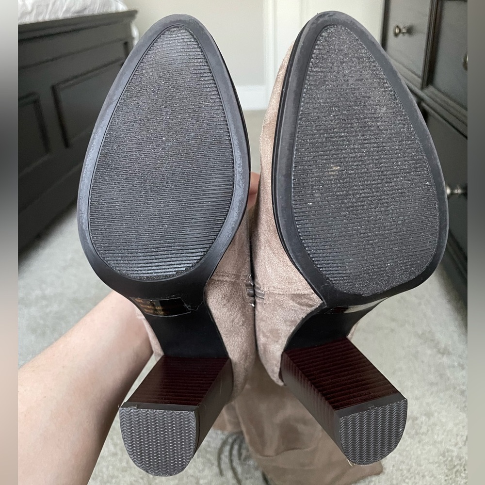Qupid Taupe Over-the-Knee Suede Block Heel Boots - Picture 10 of 11